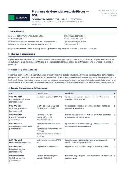 Página do modelo: PGR — Programa de Gerenciamento de Riscos